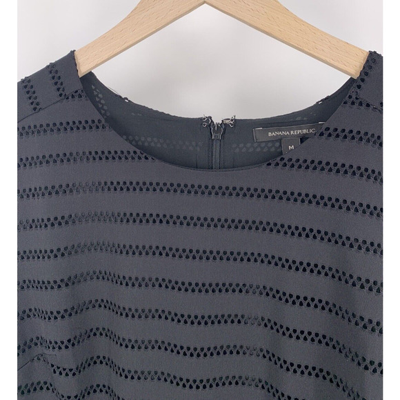Banana Republic Black Mesh Peplum Long Sleeve Blouse M - Picture 4 of 13